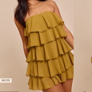 PETITE OLIVE CHIFFON BANDEAU FRILL ROMPER